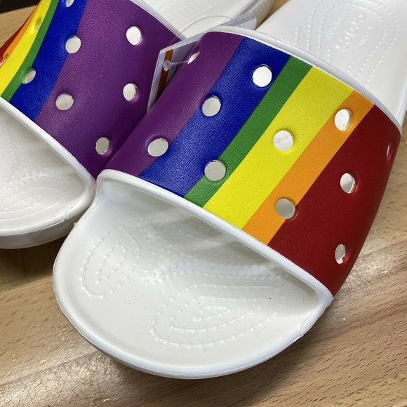Crocs Rainbow Pride Slides Classic Stripe Iconic Comfort Men\'s Size 10 main image 5